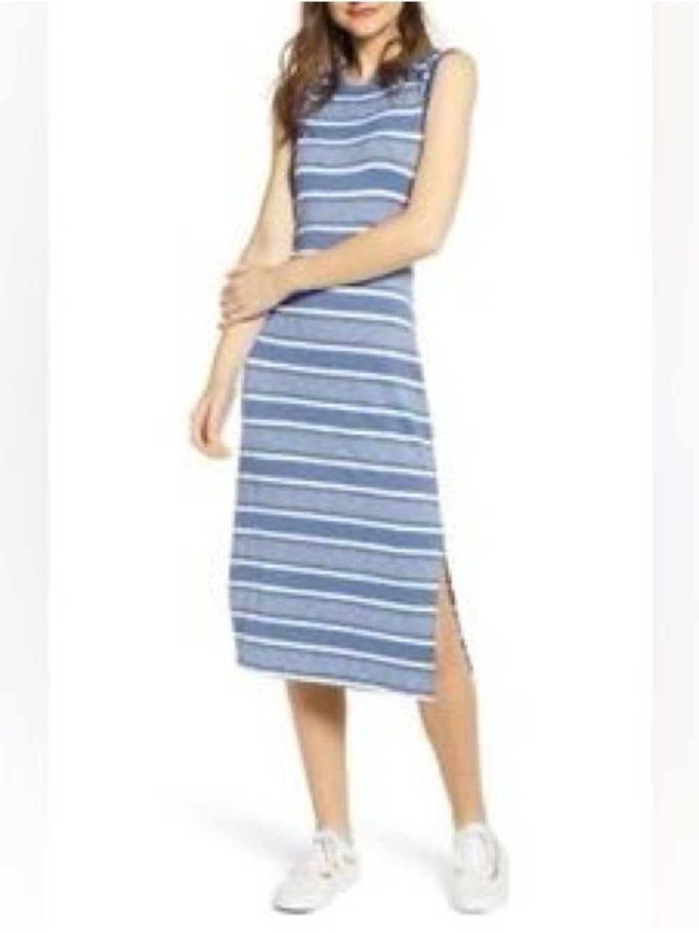 BP. Nordstrom Blue & White Striped Open Back Midi Dress - Size L